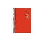 Miquelrius - Agenda annuel 2024, semaine vue horizontale, format Caddy 80 x 120 mm, couverture souple polypropylène, reliure spirale, catalan, anglais et portugais, rouge