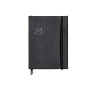 Miquelrius - Agenda annuel 2024, semaine vue horizontale, format Journal 122 x 168 mm, couverture souple simili cuir cousu, espagnol, anglais et portugais, noir