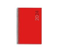 Miquelrius - Agenda annuel 2024, semaine vue horizontale, taille active 117 x 182 mm, couverture souple polypropylène, reliure spirale, catalan, anglais et portugais, rouge