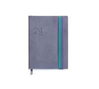 Miquelrius - Agenda annuel 2024, Semaine Vue, Taille Journal 122 x 168 mm, Couverture souple en cuir cousu, Double fermeture élastique, Espagnol, Anglais et Portugais, Lilas