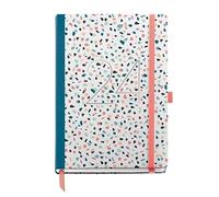 Miquelrius - Agenda annuel 2024, Semaine Vue, Taille Plus 155 x 213 mm (similaire A5), Couverture rigide, Reliure cousue, Fermeture avec caoutchouc, Espagnol, Anglais et Portugais, Terrazo avec