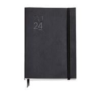 Miquelrius - Agenda annuel 2024, semaine vue verticale, taille plus 155 x 213 mm (similaire A5), couverture souple simili cuir cousue, catalan, anglais et portugais, noir