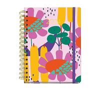 Miquelrius - Agenda Annuel 2024 Semana Vista, Format 155 x 213 mm (Similaire A5), Couverture Rigide, Reliure Spirale, Fermeture en Caoutchouc, Multilingue, Catalina Aguirre, Fleurs avec Marquage Doré