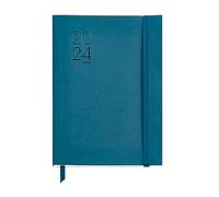Miquelrius Agenda annuel 2024, vue hebdomadaire, format plus 155 x 213 mm (similaire A5), couverture souple en similicuir cousu, espagnol, anglais et portugais, bleu