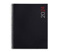 Miquelrius Agenda annuel 2024, vue hebdomadaire, format Pro 210 x 270 mm (similaire A4), couverture souple en polypropylène, reliure à spirale, espagnol, anglais et portugais, noir