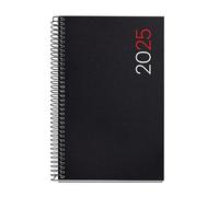 Miquelrius Agenda annuel 2025, 117 x 182 mm, 1 jour par page, couverture souple polypropylène, spirale, papier 80 g/m², espagnol, anglais et portugais, couleur noire