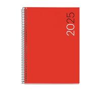 Miquelrius Agenda annuel 2025, 155 x 213 mm, 1 jour par page, couverture souple polypropylène, spirale, papier 80 g/m², catalan, anglais et portugais, couleur rouge