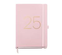 Miquelrius Agenda annuel 2025 155 x 213 mm, avec couverture souple en similicuir cousu, fermeture élastique, poche intérieure, papier 80 g/m², catalan, anglais et portugais, rose