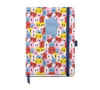 Miquelrius Agenda journalier 2026 facile à transporter (122 x 168 mm), planification quotidienne, couverture rigide, spirale, fermeture élastique, papier 80 g/m², ES-EN-PT, Houses