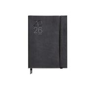 Miquelrius Agenda journalier 2026 facile à transporter (122 x 168 mm), planification quotidienne, couverture souple simili cuir cousu, papier 80 g/m², CAT-EN-PT, noir