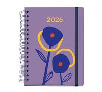 Miquelrius - Agenda journalier 2026 - Format 160 x 218 mm - Planification journalière - Double spirale - Couverture cartonnée plastifiée - Papier 100 g/m² - 6 langues - Stickers, collection Marguerite