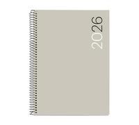 Miquelrius Agenda journalier 2026 format A5+ (155 x 213 mm), couverture souple en polypropylène, spirale, papier 80 g/m², planificateur quotidien, catalan EN-PT, gris