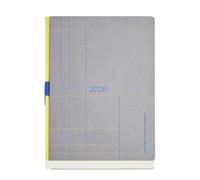 Miquelrius Agenda journalier 2026 journalier A5+ (155 x 213 mm), couverture cousue en carton kraft avec stamping, papier ivoire 100 g/m² FSC, porte-stylo, ES-EN-PT, gris