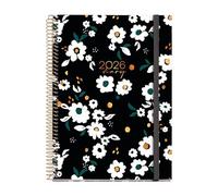 Miquelrius Agenda journalier 2026 journalier A5+ (155 x 213 mm), planification quotidienne, couverture rigide en carton, spirale, fermeture élastique, papier 80 g/m², espagnol-EN-PT, noir garden