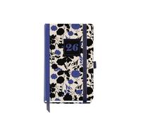 Miquelrius Agenda journalier 2026 - Petit format (90 x 140 mm) - Planification quotidienne - Couverture rigide en carton, spirale, fermeture élastique, papier 80 g/m², ES-EN-PT, noir et bleu