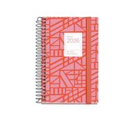 Miquelrius Agenda journalier 2026 - Petit format portable (80 x 120 mm) - Couverture rigide en carton, spirale et fermeture élastique, papier 80 g/m², ES-EN-PT, Baden