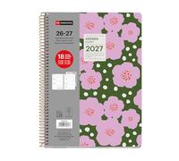 Miquelrius Agenda scolaire 18 mois par semaine, de juillet 2026 à décembre 2027, format A5+ (15,5 x 21,3 cm), deux pages autocollantes, spirale métallique, couverture rigide en carton, espagnol EN-PT