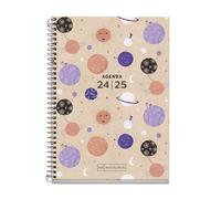 Miquelrius Agenda scolaire 2024-2025 septembre 2024 à juin 2025, format 117 x 174 mm, vue hebdomadaire, couverture recyclée, espagnol et anglais, agenda en papier recyclé Motif Eco Planètes