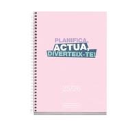 Miquelrius Agenda scolaire 2025/2026, planification 10 mois : de septembre à juin, dimensions 117 x 174 mm, vue hebdomadaire, couverture en carton doublé, spirale métallique blanche, catalan-anglais