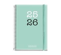 Miquelrius Agenda scolaire 2025/2026, planification 12 mois : de septembre à août, dimensions 117 x 174 mm, 1 jour par page, couverture en polypropylène opaque, fermeture avec élastique