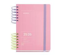 Miquelrius Agenda scolaire 2025/2026 Septembre à août, dimensions 160,5 x 218 mm, vue hebdomadaire, double spirale bicolore, couverture rigide, fermeture à élastique, Catalan-Anglais-Portugais