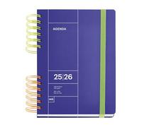 Miquelrius Agenda scolaire 2025/2026 Septembre à août, dimensions 160,5 x 218 mm, vue hebdomadaire, double spirale bicolore, couverture rigide, fermeture à élastique, Catalan-Anglais-Portugais