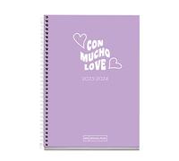 Miquelrius - Agenda scolaire 23-24, septembre 2023 à juin 2024, taille 11,7 x 17,4 cm, jour page, phrase lavande, espagnol-anglais