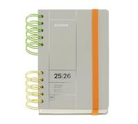 Miquelrius - Agenda scolaire 25-26, Septembre 2025 à août 2026, 126 x 178 mm, Page jour, Double spirale bicolore, Couverture rigide, Fermeture en caoutchouc, Autocollants, Espagnol-Anglais-Portugais