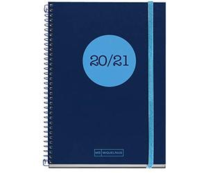MIQUELRIUS Agenda scolaire en polypropylène Plus en spirale 155 x 213 mm Jour de page 2020-2021 Classic Topo Miquelrius Bleu château