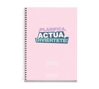 Miquelrius Agenda semainier 2025/2026, 10 mois de septembre à juin, 117 x 174 mm (similaire A6), carton doublé, spirale métallique blanche, espagnol-anglais