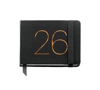 Miquelrius Agenda semainier 2026 de poche (105 x 74 mm), planification hebdomadaire, couverture souple en similicuir, fermeture élastique, poche intérieure, papier 80 g/m², ES-EN-PT, noir
