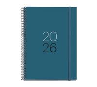 Miquelrius Agenda semainier 2026 format A5+ (155 x 213 mm), couverture en carton plastifié, spirale et fermeture élastique, planning hebdomadaire, papier 80 g/m², CAT-EN-PT, océan