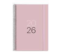 Miquelrius Agenda semainier 2026 format A5+ (155 x 213 mm), couverture en carton plastifié, spirale et fermeture élastique, planning hebdomadaire, papier 80 g/m², espagnol-EN-PT, sable