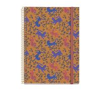 Miquelrius Agenda semainier 2026 format A5+ (155 x 213 mm), couverture rigide en carton, spirale, fermeture élastique, papier 80 g/m², ES-EN-PT, léopard