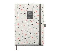 Miquelrius Agenda semainier 2026 format A5+ (155 x 213 mm), couverture rigide en carton, spirale, fermeture élastique, papier 80 g/m², ES-EN-PT, terre