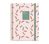 Miquelrius Agenda semainier 2026 format A5+ (155 x 213 mm), couverture rigide en carton, spirale, fermeture élastique, papier 80 g/m², CAT-EN-PT, confettis