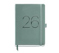 Miquelrius Agenda semainier 2026 format A5+ (155 x 213 mm), couverture souple en similicuir cousu, fermeture élastique, poche intérieure, papier 80 g/m², ES-IN-PT, vert