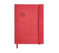 Miquelrius Agenda semainier 2026 format A5+ (155 x 213 mm), couverture souple imitation cuir cousu, papier 80 g/m², Catalan-EN-PT, rouge