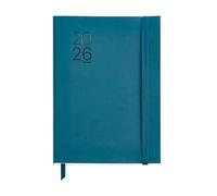 Miquelrius Agenda semainier 2026 format A5+ (155 x 213 mm), couverture souple imitation cuir cousu, papier 80 g/m², CAT-EN-PT, bleu
