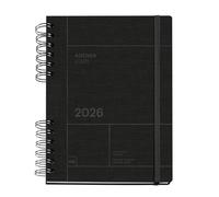 Miquelrius Agenda semainier 2026 format A5+ (160,5 x 218 mm), couverture texturée, papier 100 g/m², fermeture élastique, spirale métallique divisée, ES-EN-PT, noir