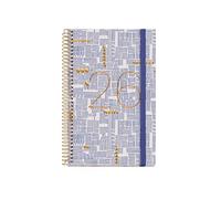 Miquelrius Agenda semainier 2026 format A6+ (117 x 182 mm), couverture rigide en carton, spirale, fermeture élastique, papier 80 g/m², ES-EN-PT, traits