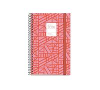 Miquelrius Agenda semainier 2026 format A6+ (117 x 182 mm), couverture rigide en carton, spirale, fermeture élastique, papier 80 g/m², ES-EN-PT, Baden