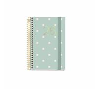 Miquelrius Agenda semainier 2026, petit et portable (80 x 120 mm), couverture rigide en carton, spirale, fermeture élastique, papier 80 g/m², CAT-EN-PT, Polka Dots
