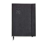 Miquelrius Agenda semainier 2026, similaire A5+ (155 x 213 mm), couverture souple en similicuir cousu, papier 80 g/m², espagnol EN-PT, noir