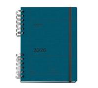 Miquelrius Agenda semainier 2026, similaire A5+ (160,5 x 218 mm), planification hebdomadaire, couverture texturée, papier 100 g/m², fermeture élastique, spirale métallique divisée, espagnol EN-PT