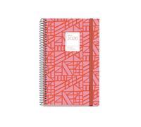 Miquelrius Baden - Agenda journalier 2026, format A6+ (117 x 182 mm), couverture rigide en carton, spirale, fermeture élastique, papier 80 g/m², ES-EN-PT, Baden