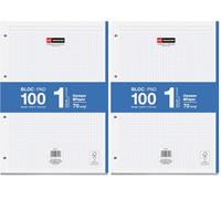 Miquelrius - Bloc de recharge A4, 100 feuilles à carreaux 5x5 mm, Avec marge et en-tête pour les titres, Papier opaque 70 g/m², 4 perforations pour classeur à anneaux, Couleur bleu (Lot de 2)