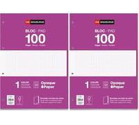Miquelrius - Bloc de recharge A4, 100 feuilles à carreaux 5x5 mm, Avec marge et en-tête pour les titres, Papier opaque 70 g/m², 4 perforations pour classeur à anneaux, Couleur fuchsia (Lot de 2)