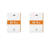 Miquelrius - Bloc de recharge A4, 100 feuilles à carreaux 5x5 mm, Avec marge et en-tête pour les titres, Papier opaque 70 g/m², 4 perforations pour classeur à anneaux, Couleur orange (Lot de 2)