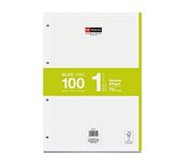 Miquelrius - Bloc de recharge A4, 100 feuilles à carreaux 5x5 mm, Avec marge et en-tête pour les titres, Papier opaque 70 g/m², 4 perforations pour classeur à anneaux, Couleur vert